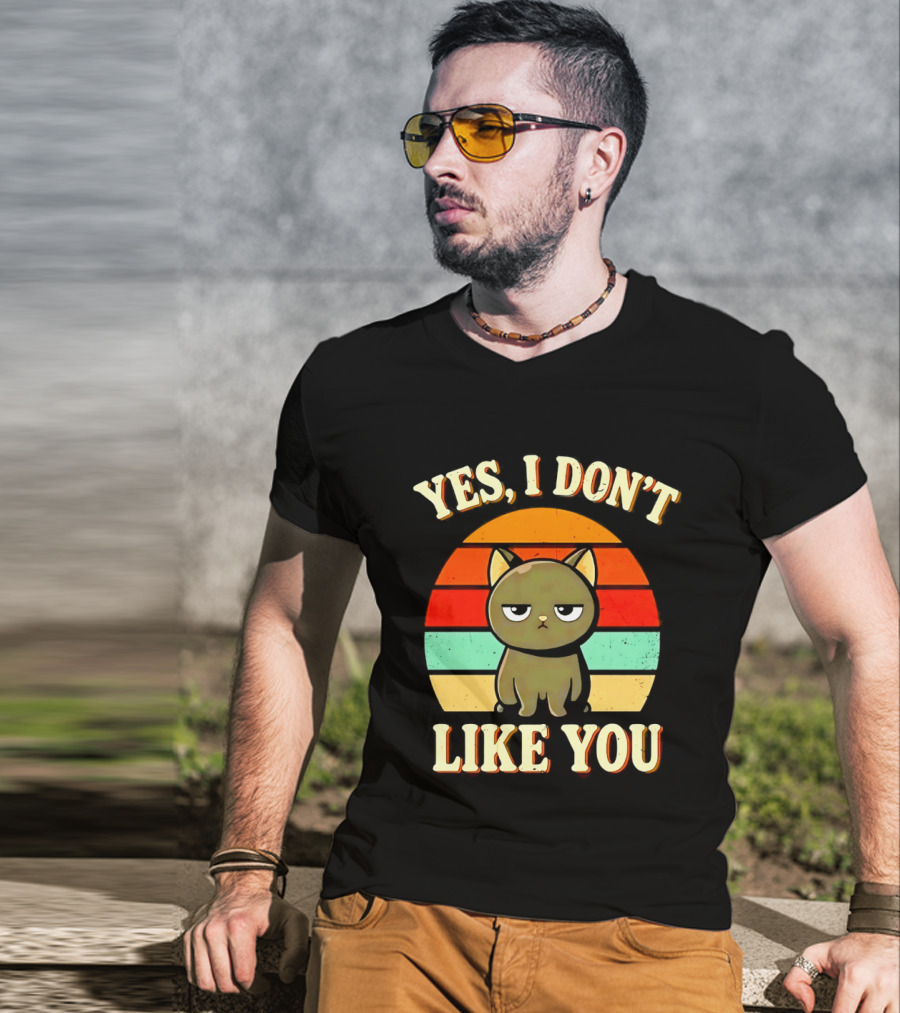 Yes I Don't Like You Grumpy Cat Retro Sunset T-Shirt