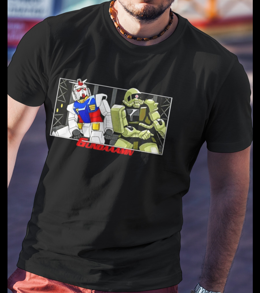 Gundaamn Gundam Zaku II Anime Mecha Sunrise Battle Scene T-Shirt