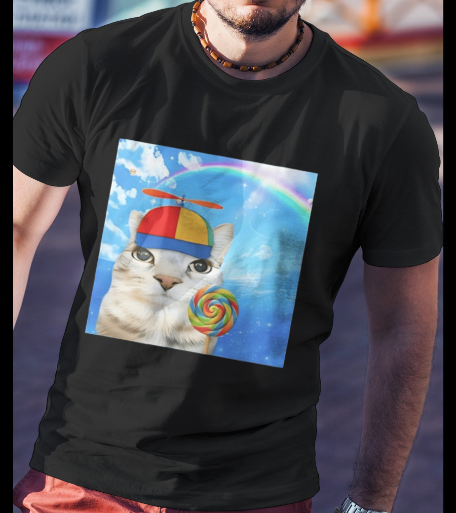 Happy Cat Rainbow Lollipop Dreamcore Brainrot Meme Weirdcore Aesthetic T-Shirt