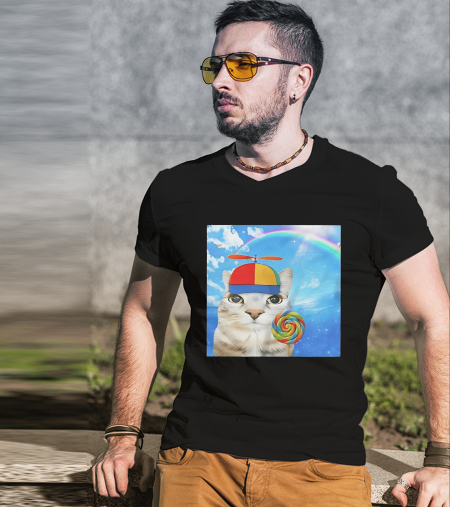 Happy Cat Rainbow Lollipop Dreamcore Brainrot Meme Weirdcore Aesthetic T-Shirt