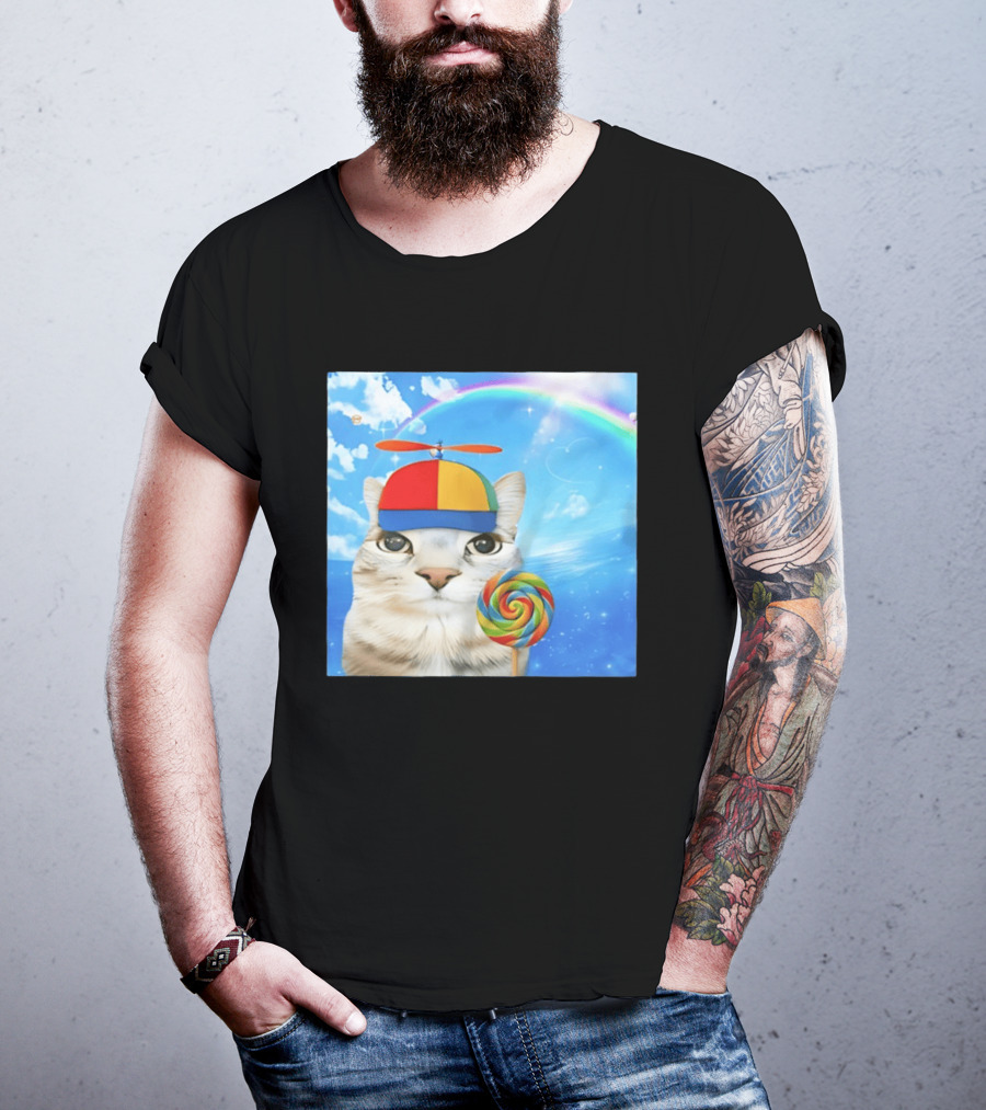 Happy Cat Rainbow Lollipop Dreamcore Brainrot Meme Weirdcore Aesthetic T-Shirt