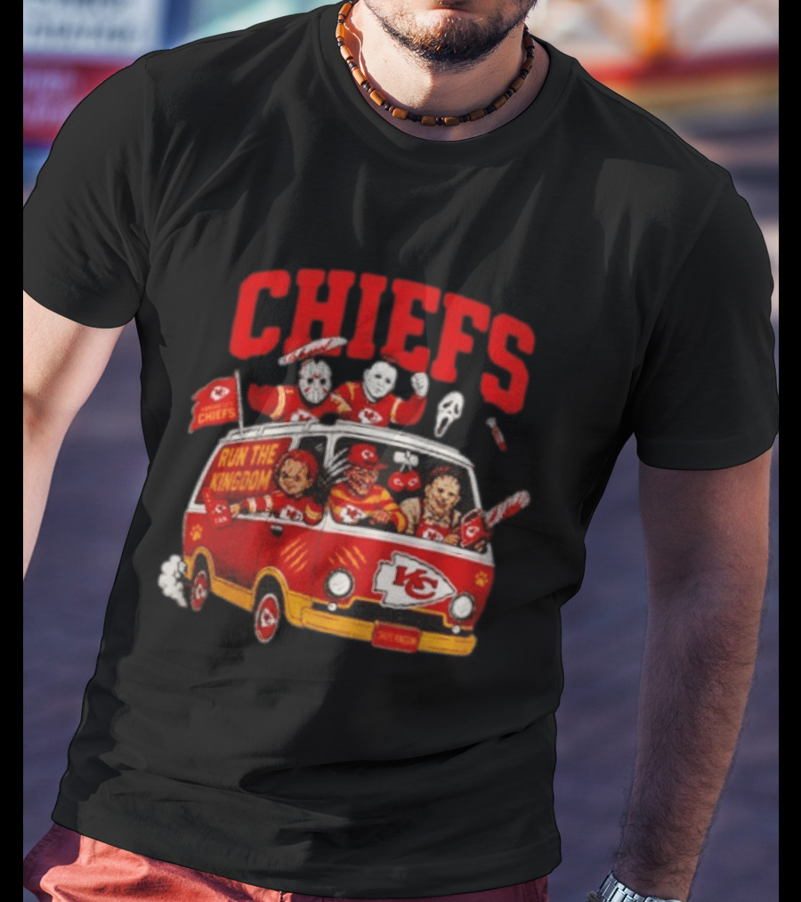 Kansas City Chiefs Horror Icons Run The Kingdom Van Adventure T-Shirt