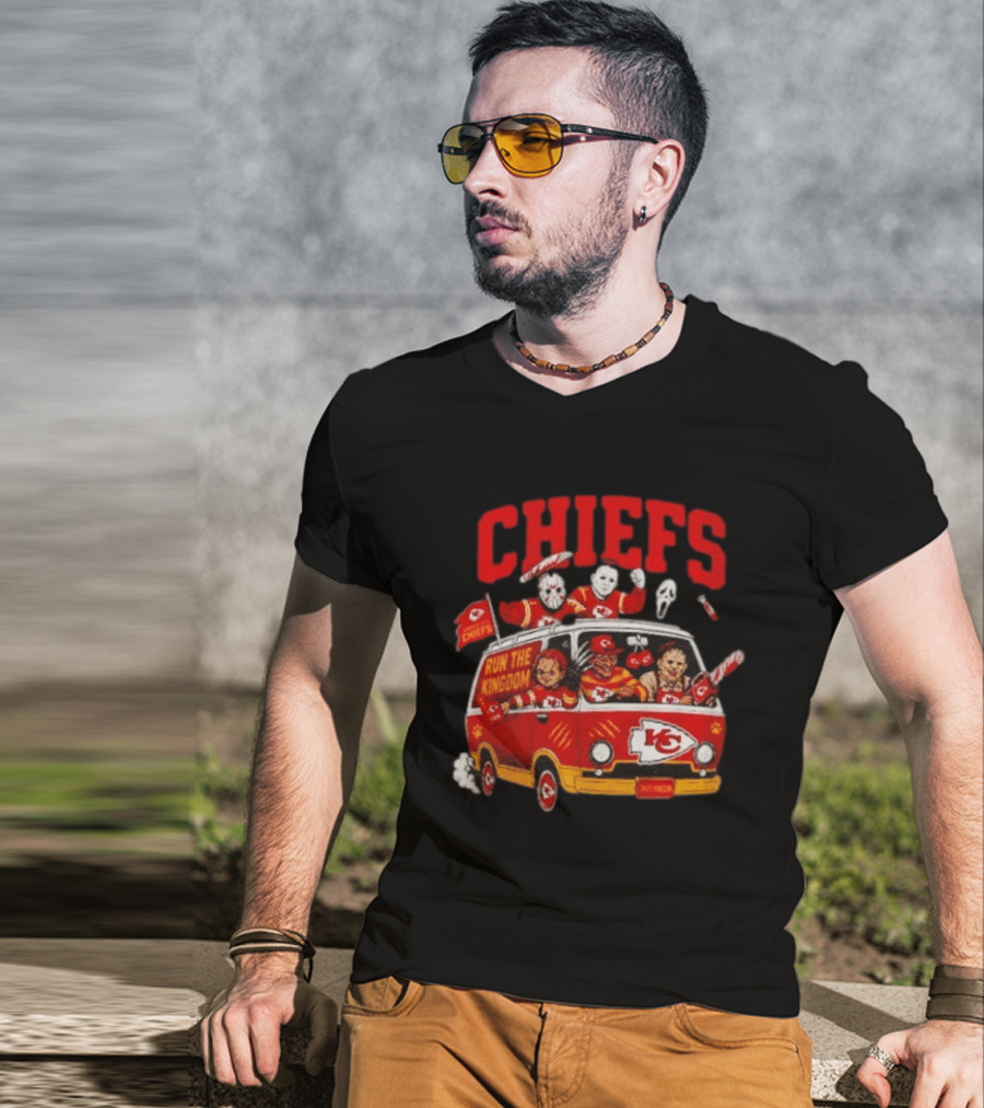 Kansas City Chiefs Horror Icons Run The Kingdom Van Adventure T-Shirt