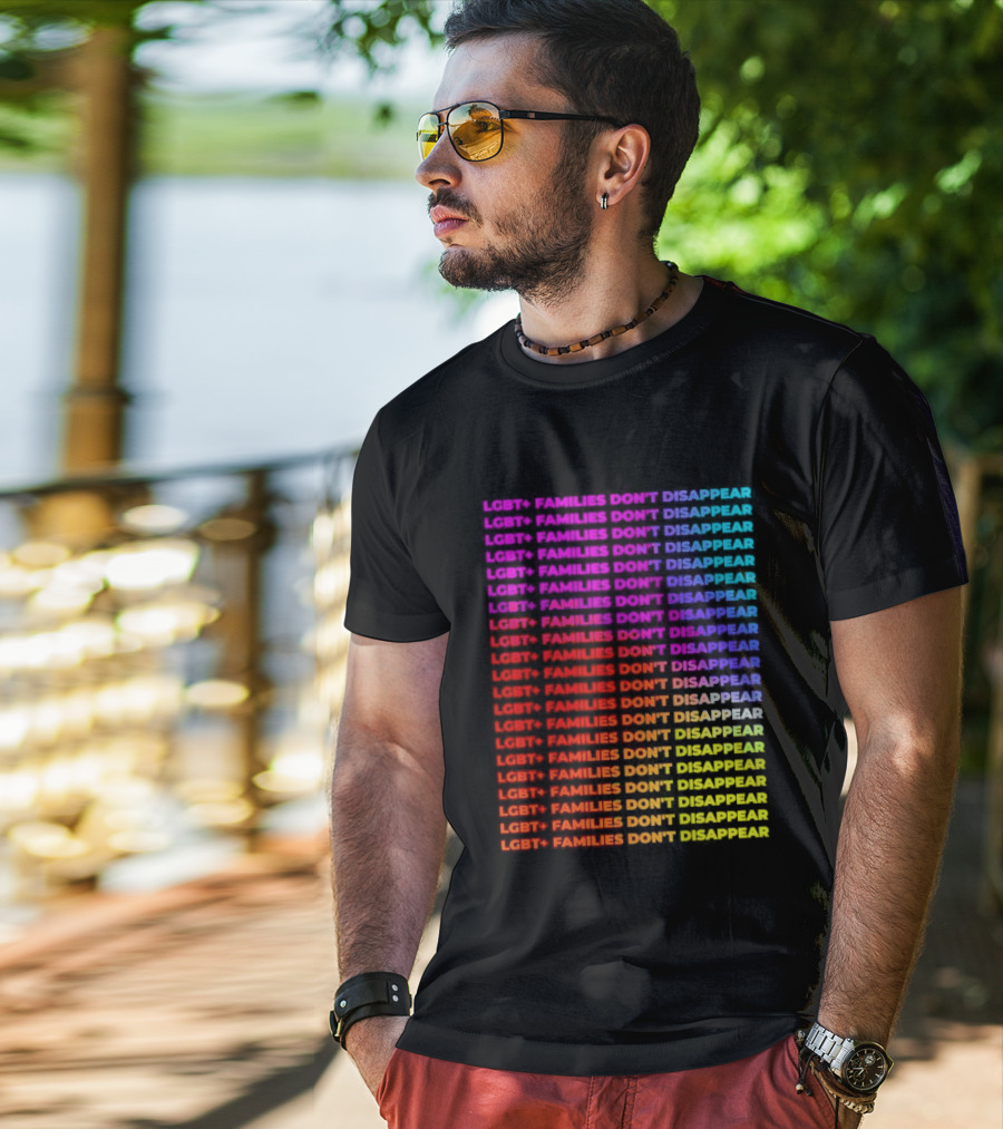 LGBT+ Families Don't Disappear Rainbow Text Pride Celebration T-Shirt