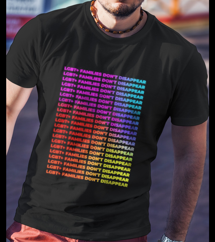 LGBT+ Families Don't Disappear Rainbow Text Pride Celebration T-Shirt