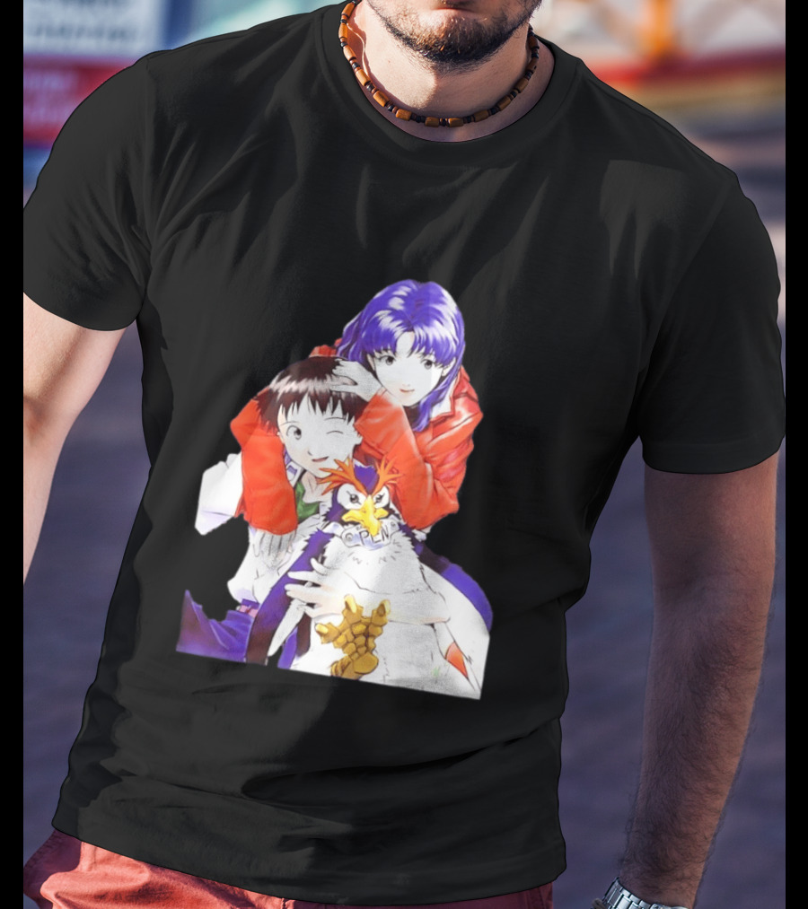 Shinji Ikari Misato Katsuragi Pen Pen Neon Genesis Evangelion Anime Characters T-Shirt