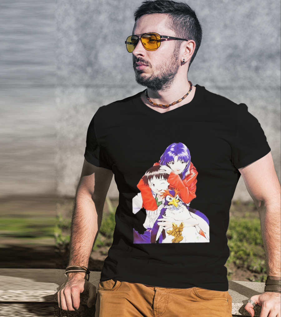 Shinji Ikari Misato Katsuragi Pen Pen Neon Genesis Evangelion Anime Characters T-Shirt