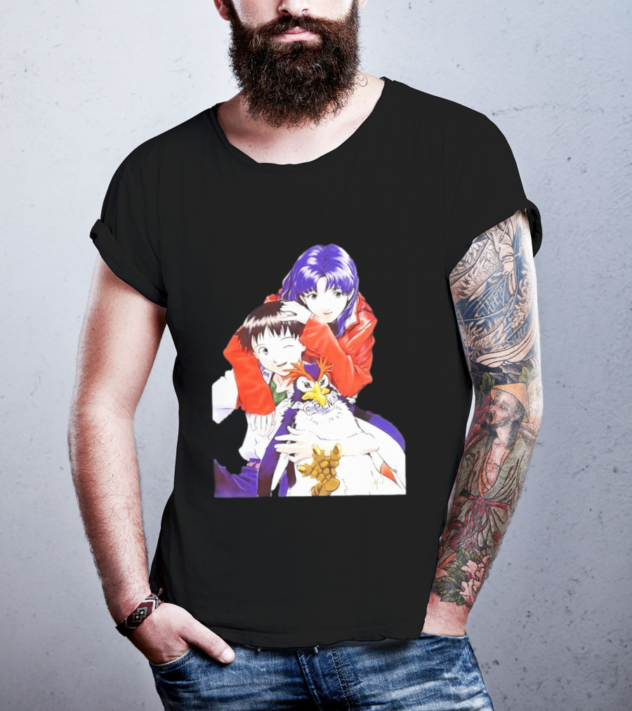 Shinji Ikari Misato Katsuragi Pen Pen Neon Genesis Evangelion Anime Characters T-Shirt