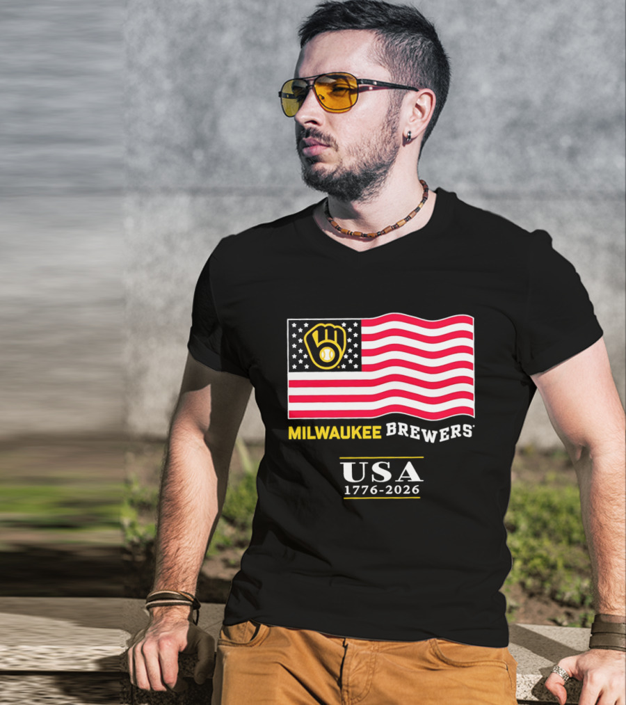 Milwaukee Brewers USA 1776 2026 American Flag Baseball Team T-Shirt