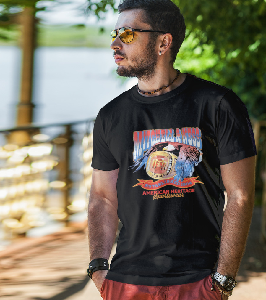 Mitchell And Ness Nostalgia Co American Heritage Sportswear Established 1904 Eagle Ring T-Shirt