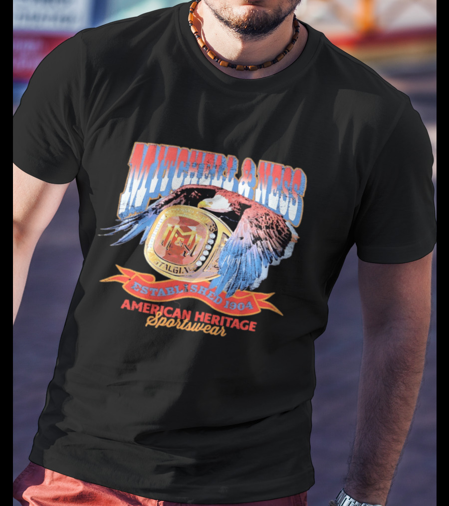 Mitchell And Ness Nostalgia Co American Heritage Sportswear Established 1904 Eagle Ring T-Shirt