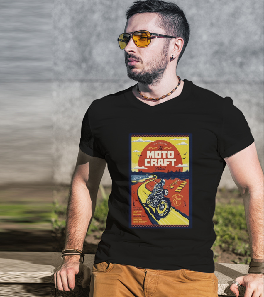 Moto Craft Festival July 24 26 2026 Base31 Prince Edward County Bikes Thrills Speed Music T-Shirt