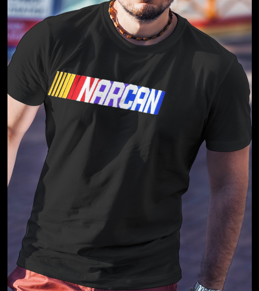 NASCAR Style NARCAN Text With Racing Stripes T-Shirt
