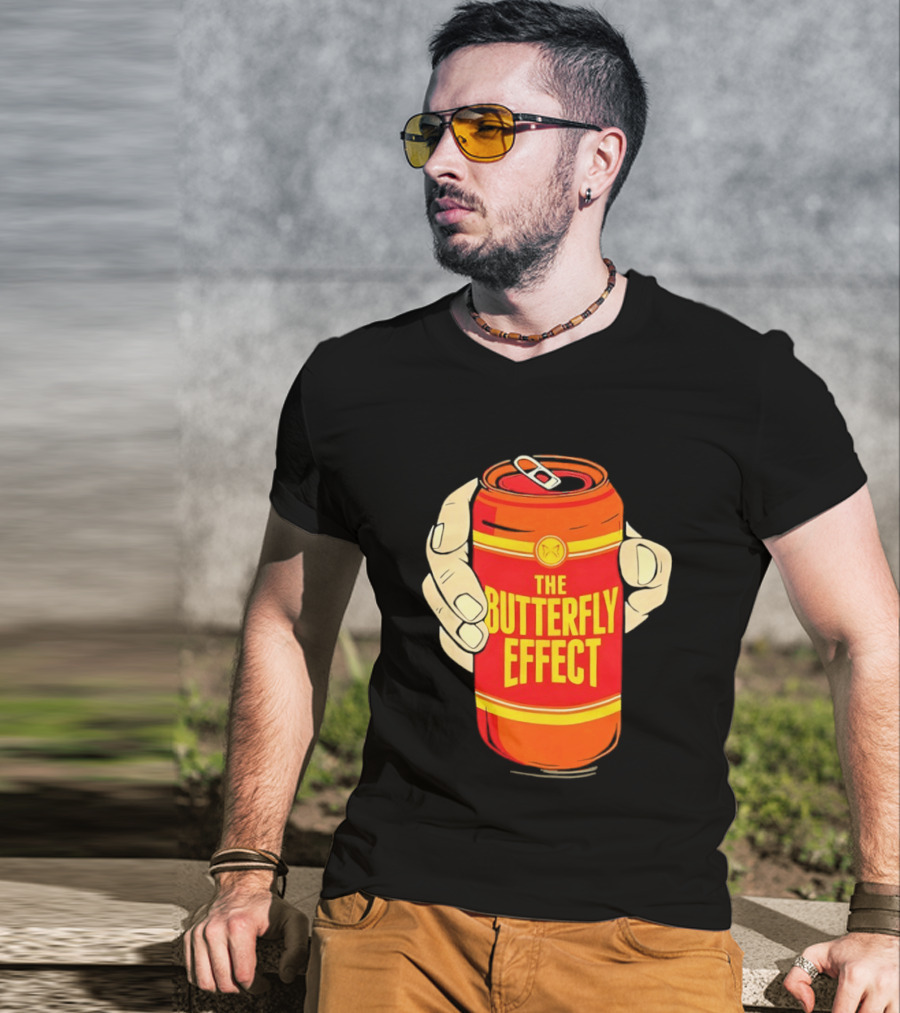 The Butterfly Effect Soda Can Vibrant Red Yellow Pop T-Shirt