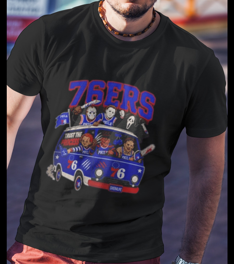 Philadelphia 76ers Trust The Process Horror Movie Characters Van T-Shirt