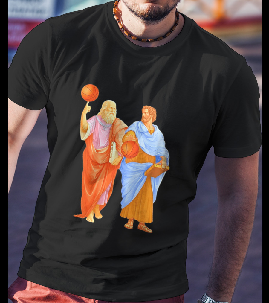 Plato Spinning Basketball Aristotle Playing Basketball In Ancient Greek Philosophy Duel T-Shirt