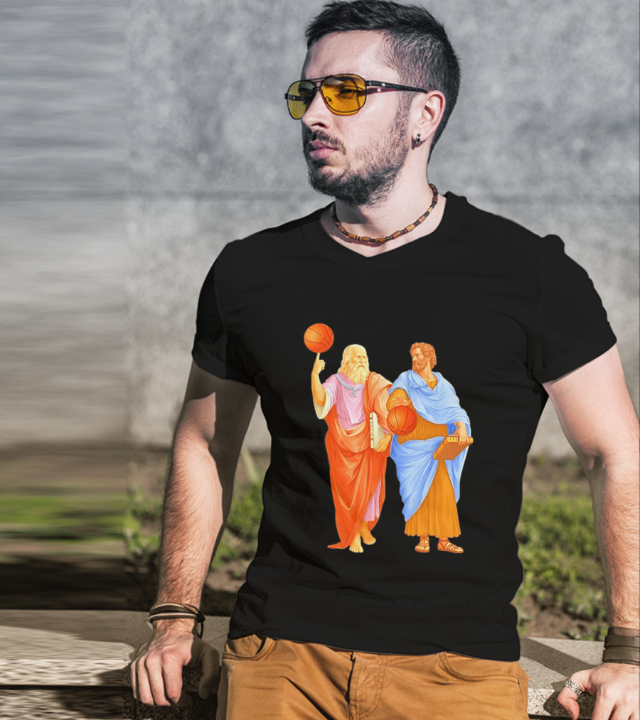 Plato Spinning Basketball Aristotle Playing Basketball In Ancient Greek Philosophy Duel T-Shirt