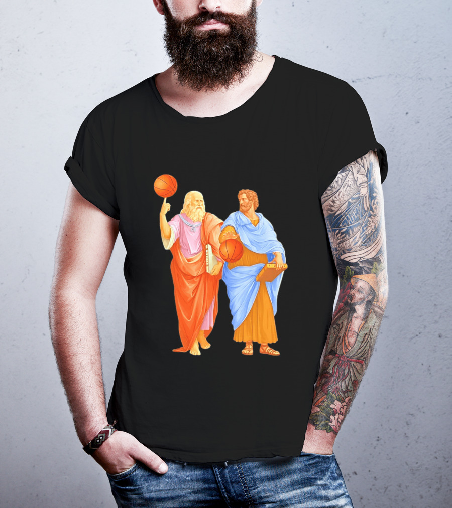 Plato Spinning Basketball Aristotle Playing Basketball In Ancient Greek Philosophy Duel T-Shirt