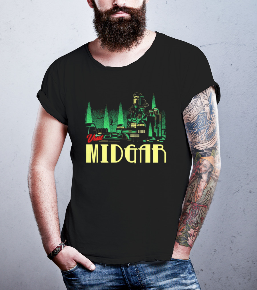 Visit Midgar Final Fantasy VII Cloud Strife Iconic Cityscape T-Shirt