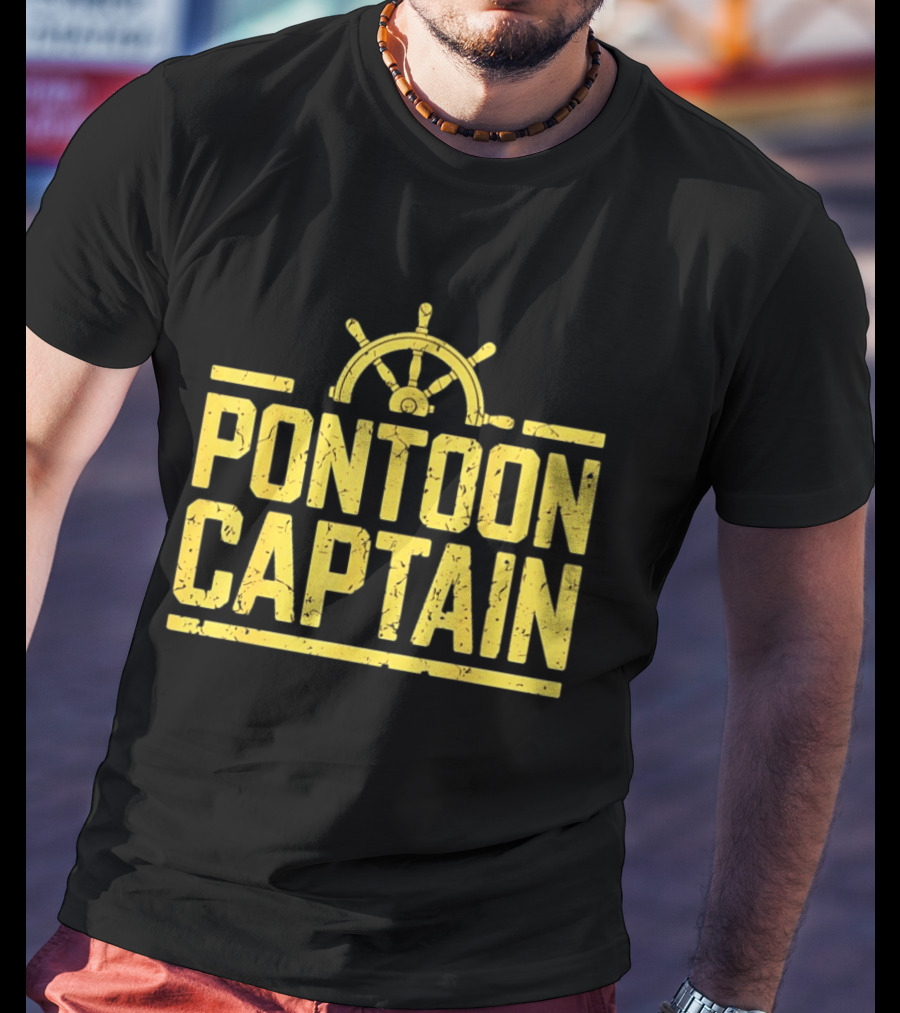 Pontoon Captain Ship Wheel Nautical Boating Adventure T-Shirt