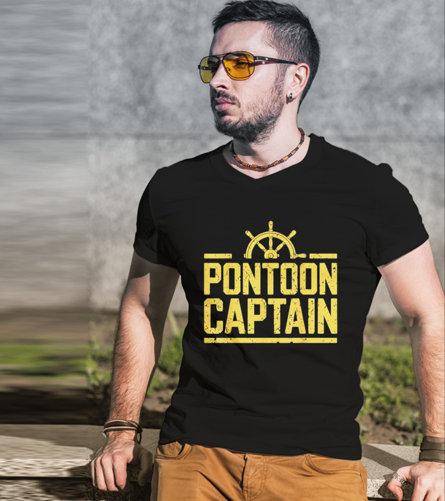 Pontoon Captain Ship Wheel Nautical Boating Adventure T-Shirt