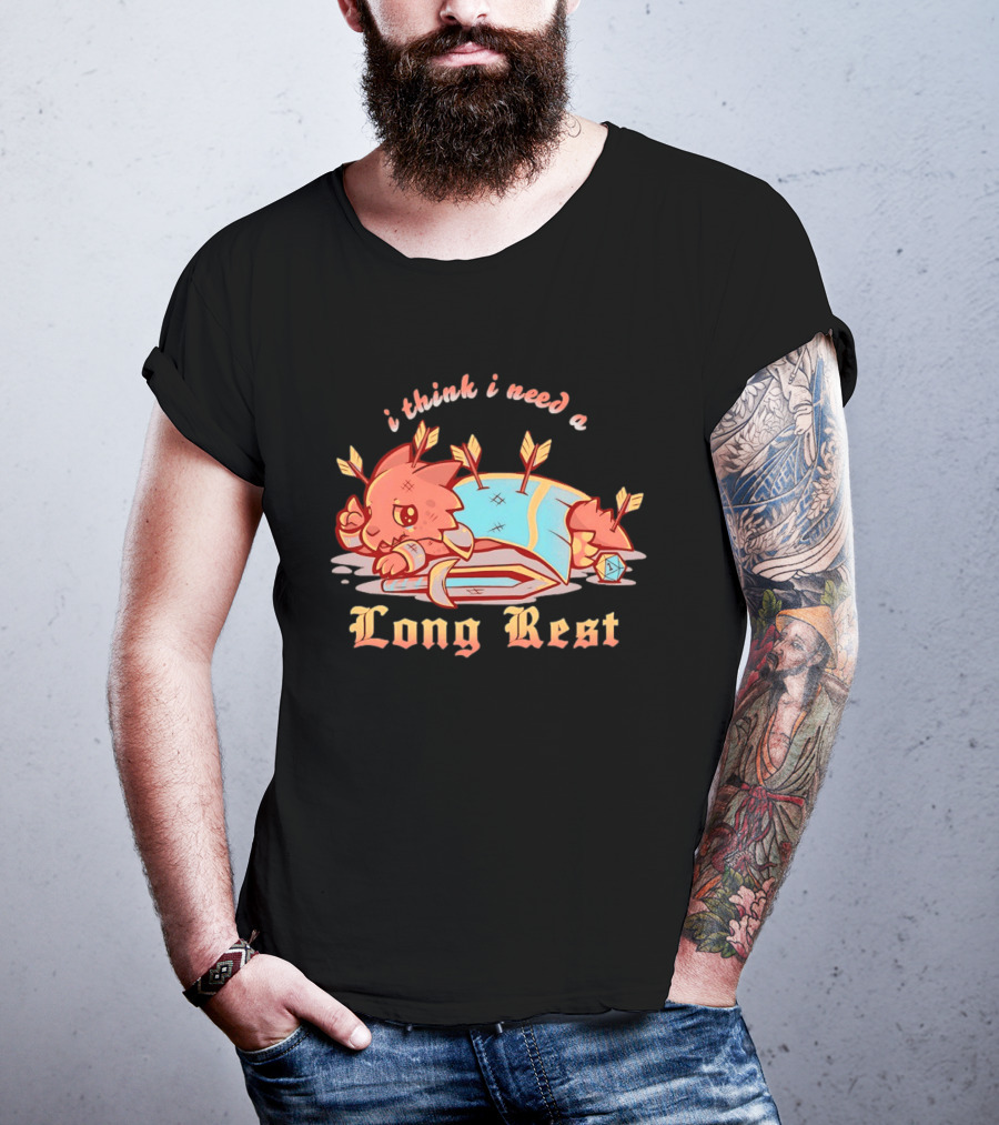 I Think I Need A Long Rest Warrior Cat Lying With Arrows DnD T-Shirt