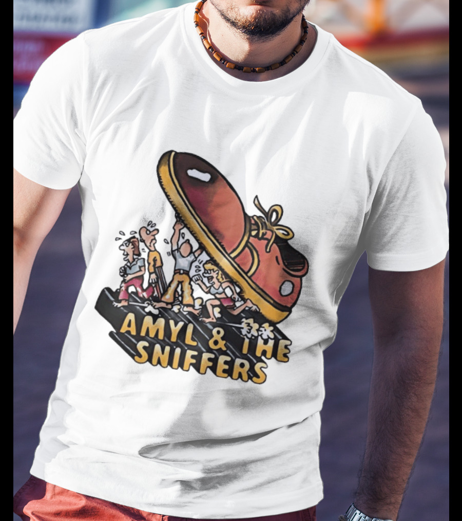 Amyl And The Sniffers Cartoon Giant Shoe Stomping T-Shirt