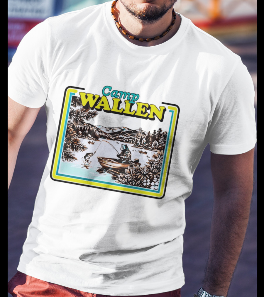 Camp Wallen Bear Fishing In Lake And Mountains Scene T-Shirt
