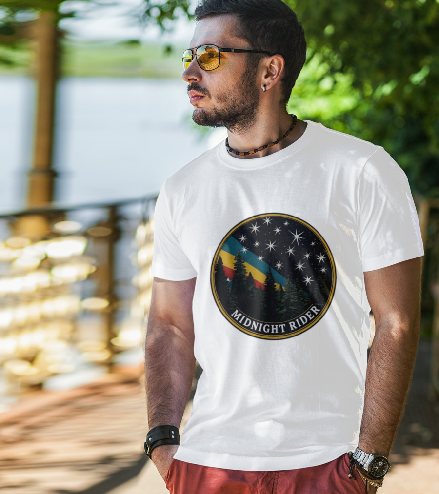 Midnight Rider Starry Night Pine Forest Retro Spectrum T-Shirt