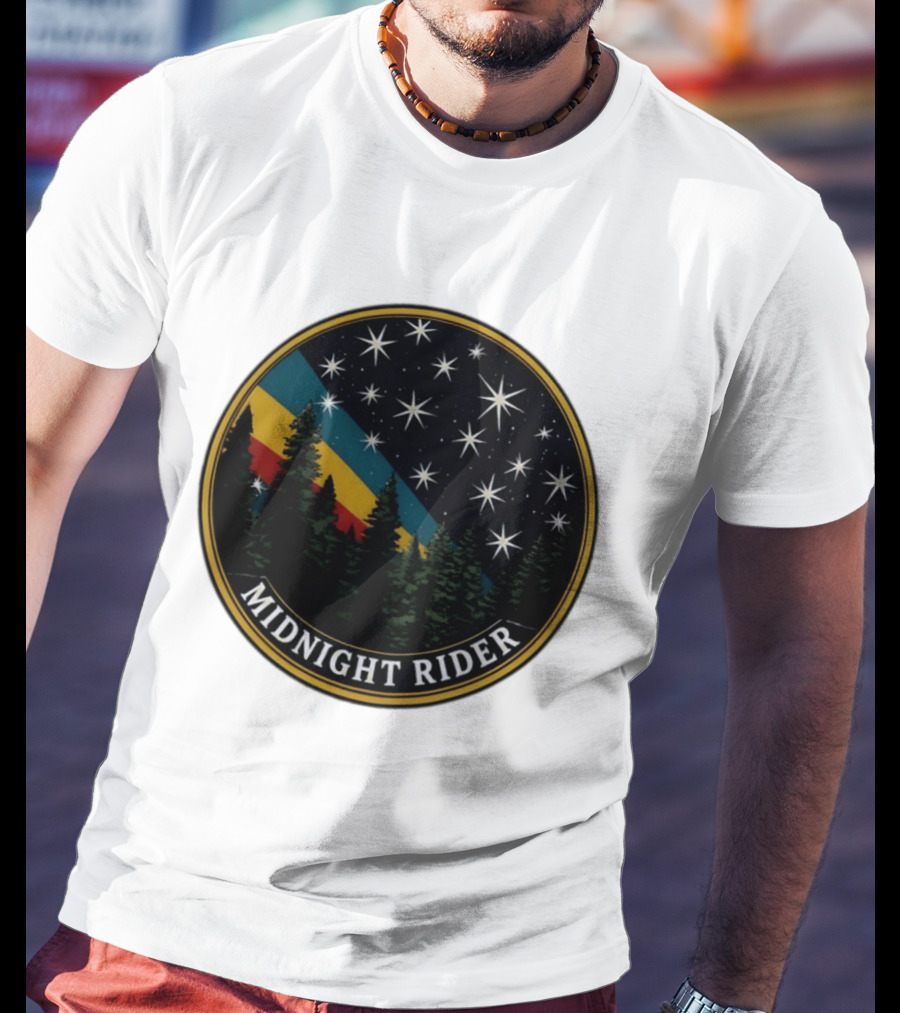 Midnight Rider Starry Night Pine Forest Retro Spectrum T-Shirt