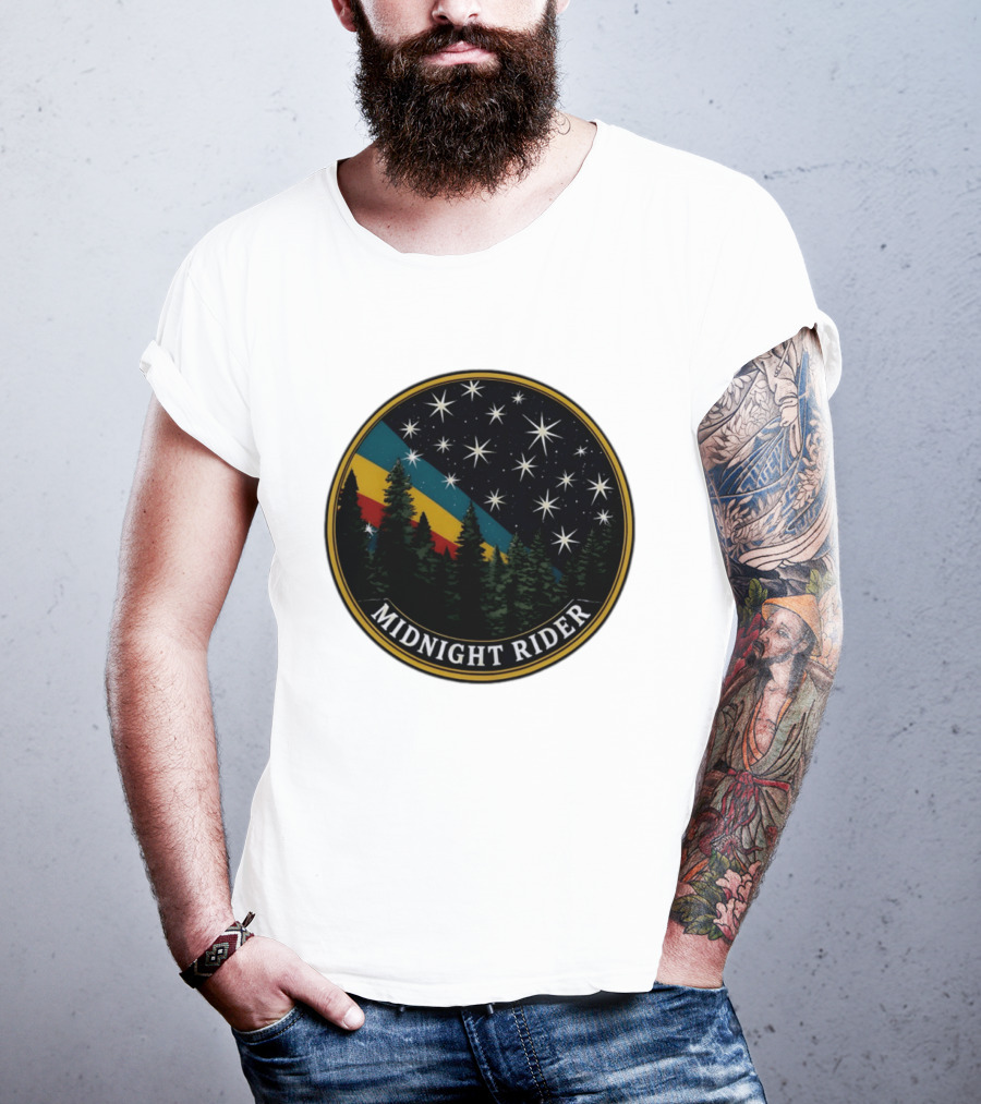 Midnight Rider Starry Night Pine Forest Retro Spectrum T-Shirt