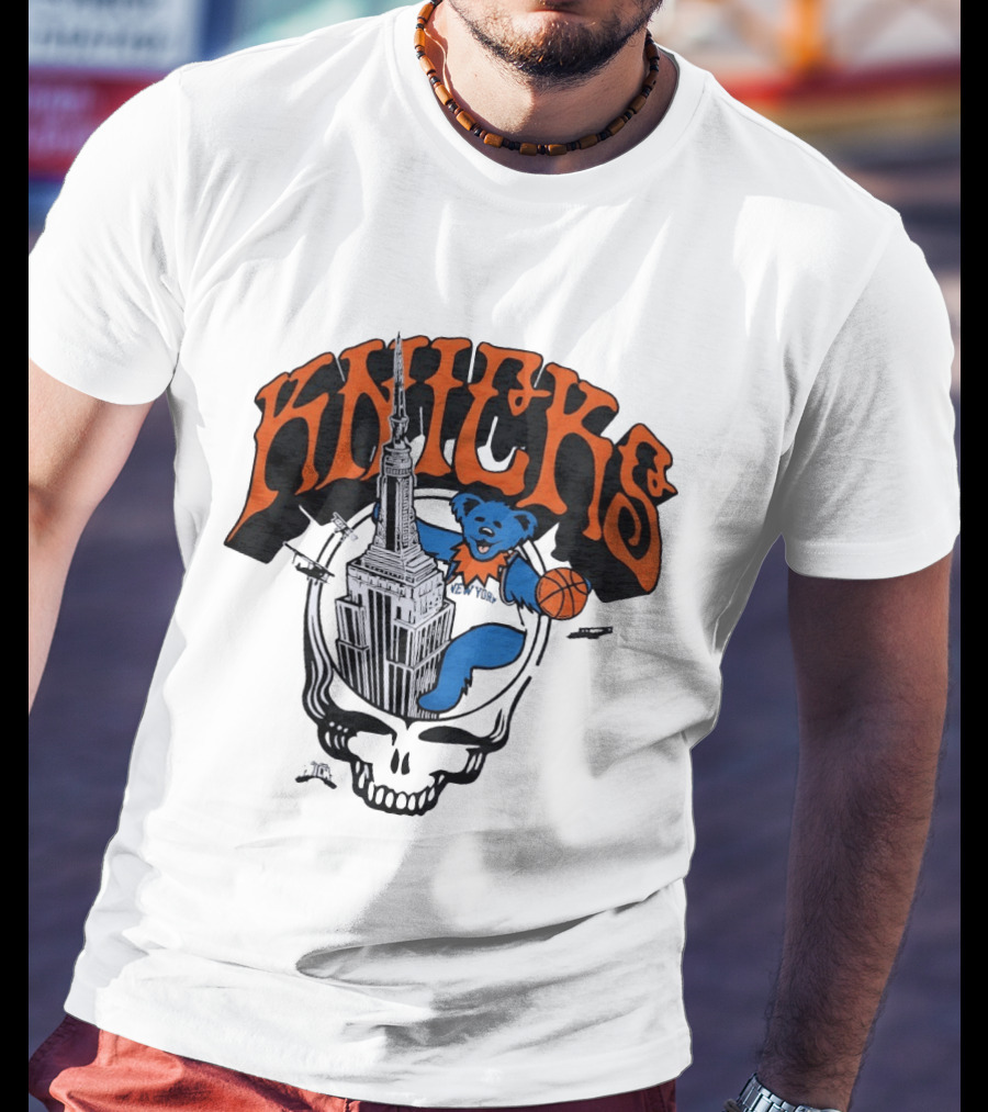 Knicks Grateful Dead Dancing Bear Empire State Building Skulls Basketball T-Shirt