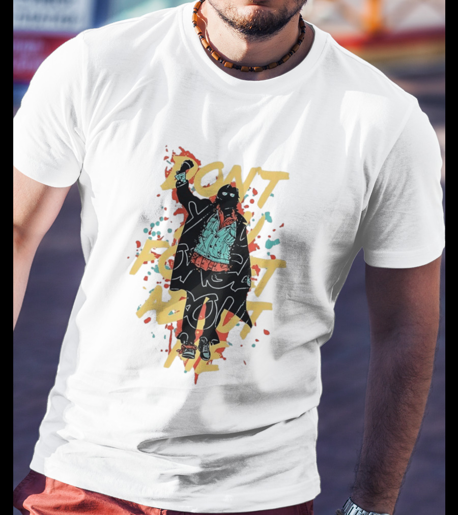Don't Forget About Me Masked Figure Neon Paint Splatter T-Shirt