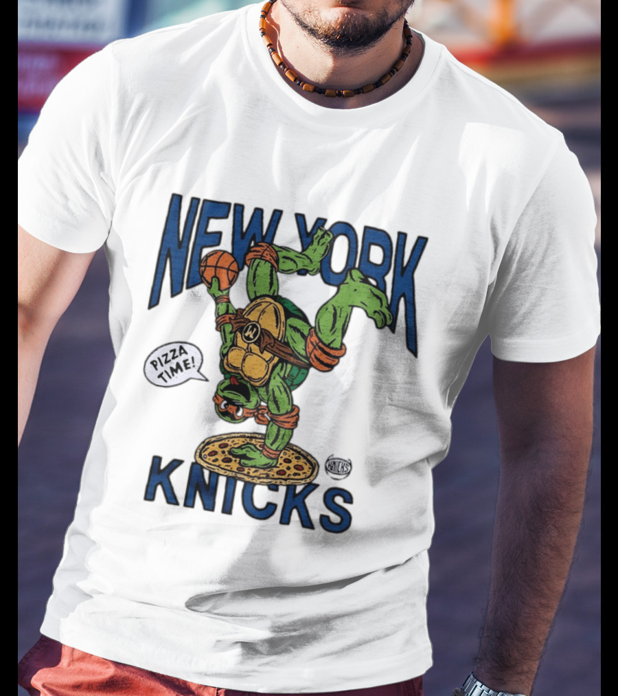New York Knicks Michelangelo TMNT Pizza Time Basketball Dunk T-Shirt