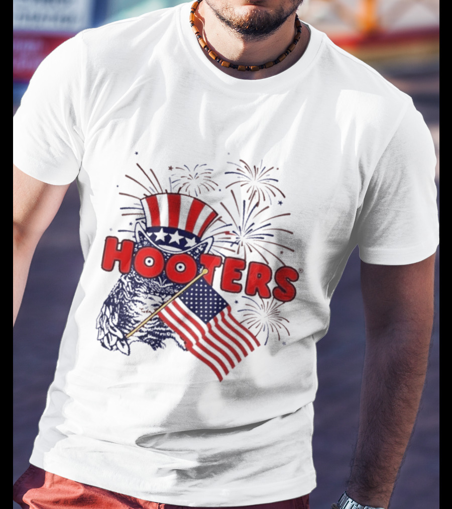 Hooters America Patriotic Owl Fireworks USA UPF 50+ T-Shirt