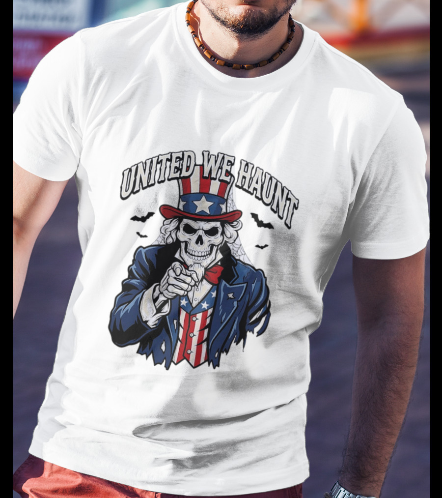 Uncle Sam Skeleton Pointing United We Haunt Halloween Bats T-Shirt