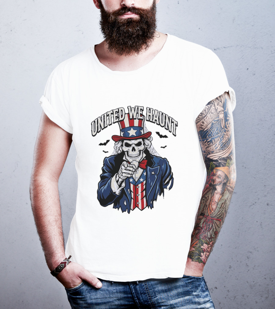 Uncle Sam Skeleton Pointing United We Haunt Halloween Bats T-Shirt