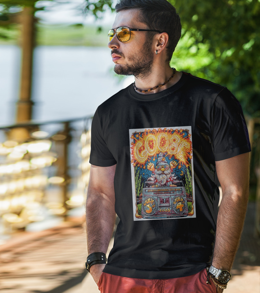 GOOSE July 3 4 2026 Saratoga Performing Arts Center Saratoga Springs NY Wizard Driving Van Fireworks Glasses Stars T-Shirt