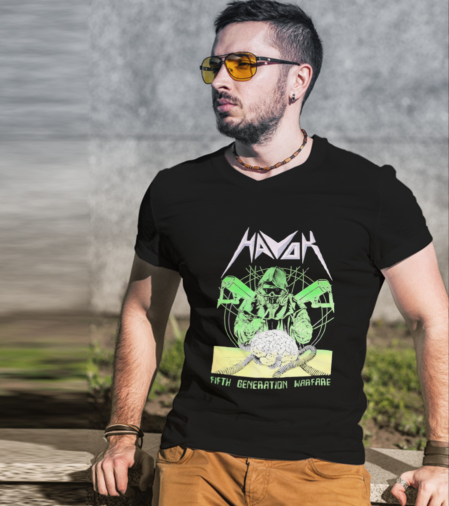 Havok Fifth Generation Warfare Mask Guns Skull T-Shirt