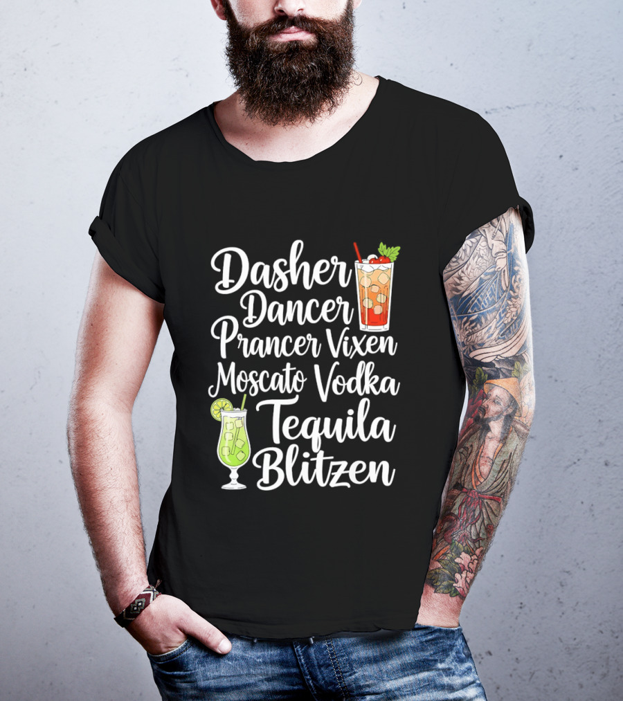 Dasher Dancer Prancer Vixen Moscato Vodka Tequila Blitzen Drinks Cocktail Glass T-Shirt