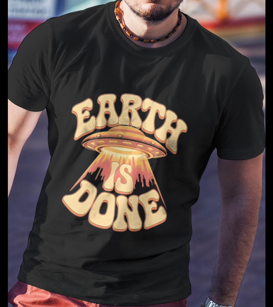 Earth Is Done UFO Spaceship Abducting City Skyline T-Shirt
