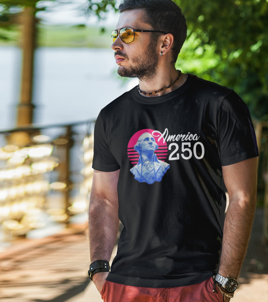 George Washington America 250 Synthwave Retro Bust T-Shirt