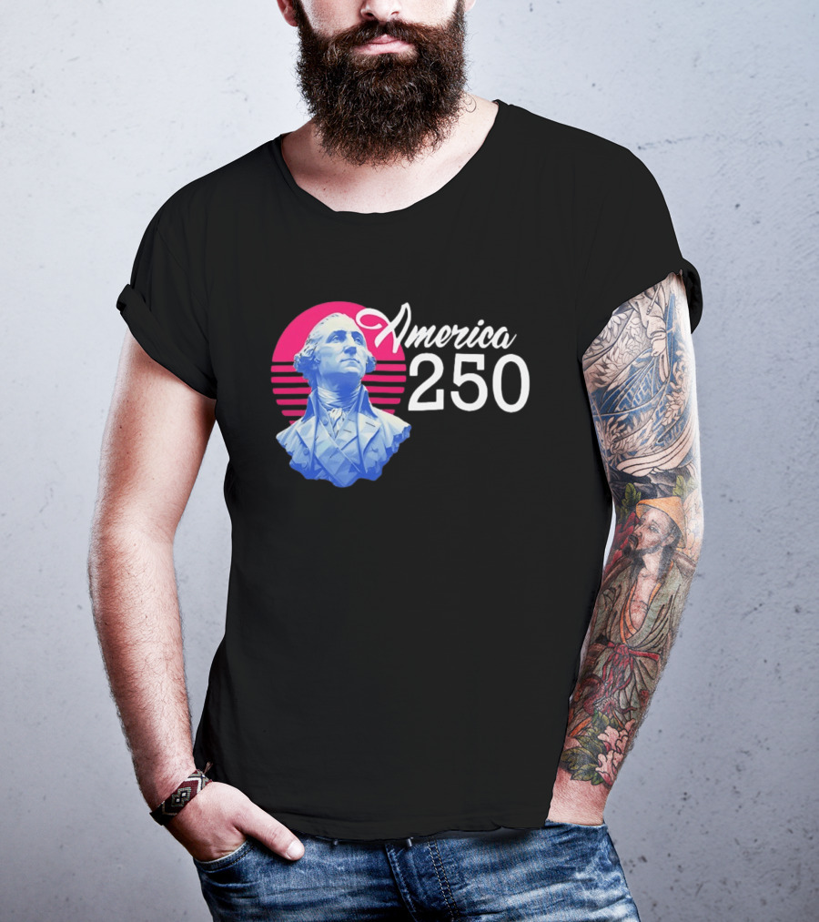 George Washington America 250 Synthwave Retro Bust T-Shirt