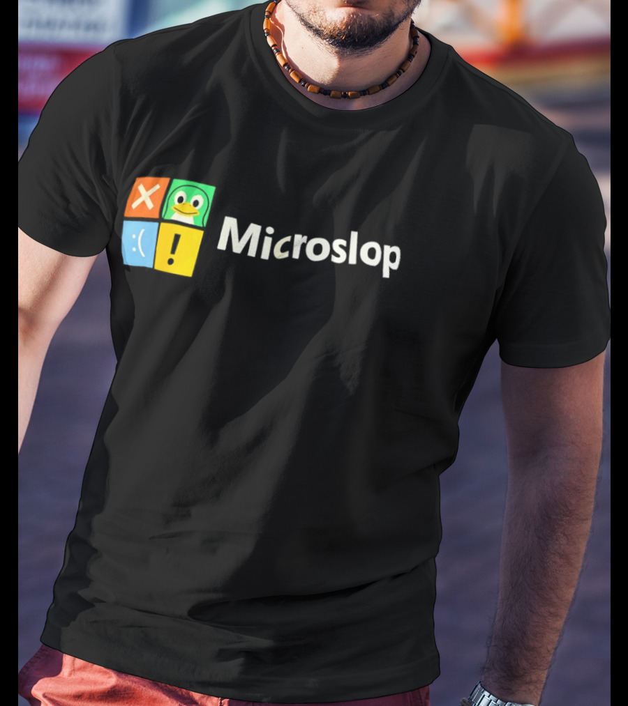 Microslop Parody Tux Penguin Windows Satire T-Shirt