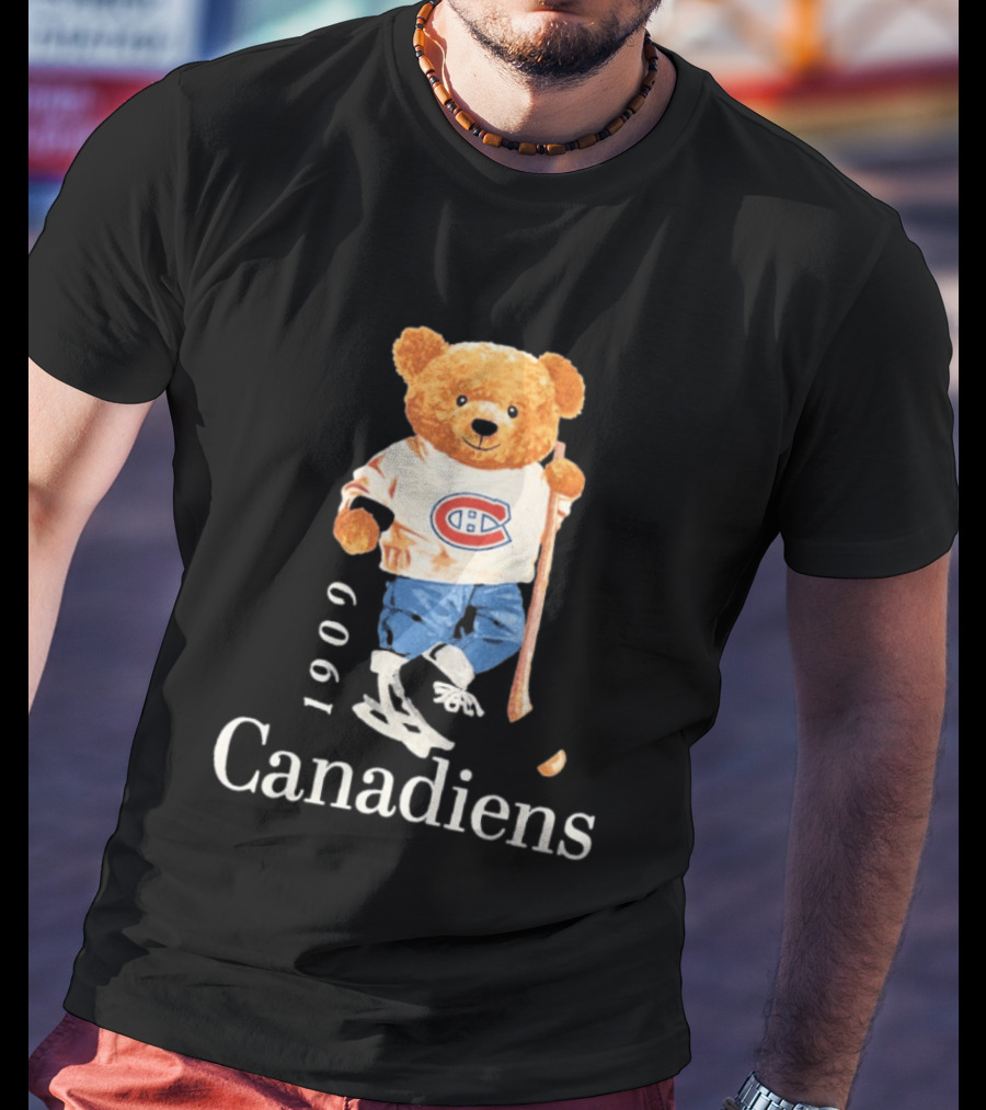 Montreal Canadiens 1909 Hockey Bear With Stick And Skates T-Shirt