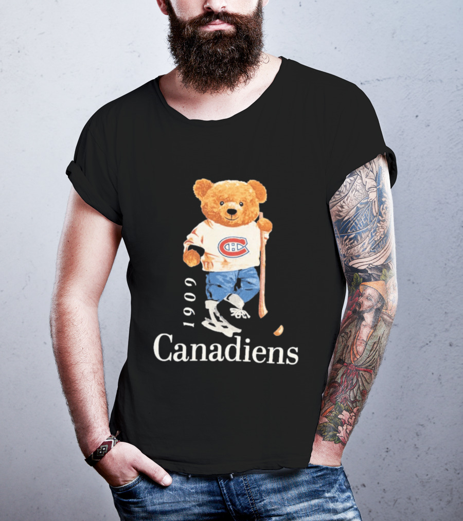 Montreal Canadiens 1909 Hockey Bear With Stick And Skates T-Shirt