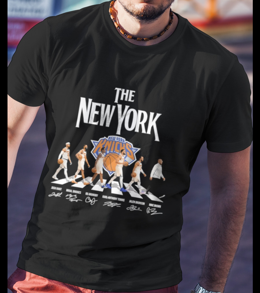 The New York Knicks Josh Hart Mikal Bridges OG Anunoby Karl Anthony Towns Jalen Brunson Abbey Road Signatures T-Shirt