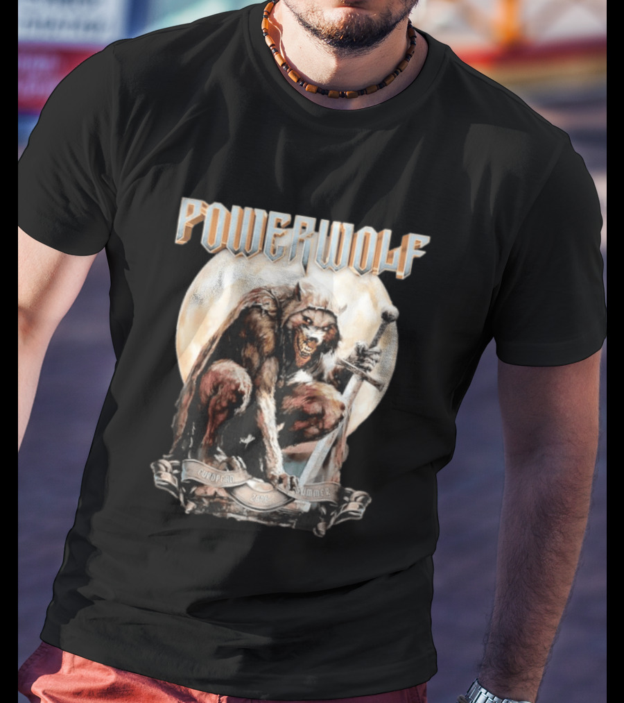 Powerwolf European Summer 2026 Heavy Metal Tour Werewolf Warrior Sword And Moon T-Shirt