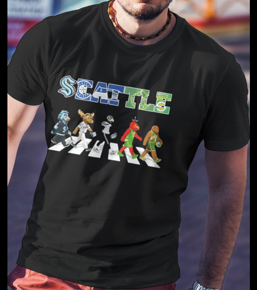Seattle Kraken Mariners Seahawks Storm Sonics Mascots Abbey Road 2026 T-Shirt