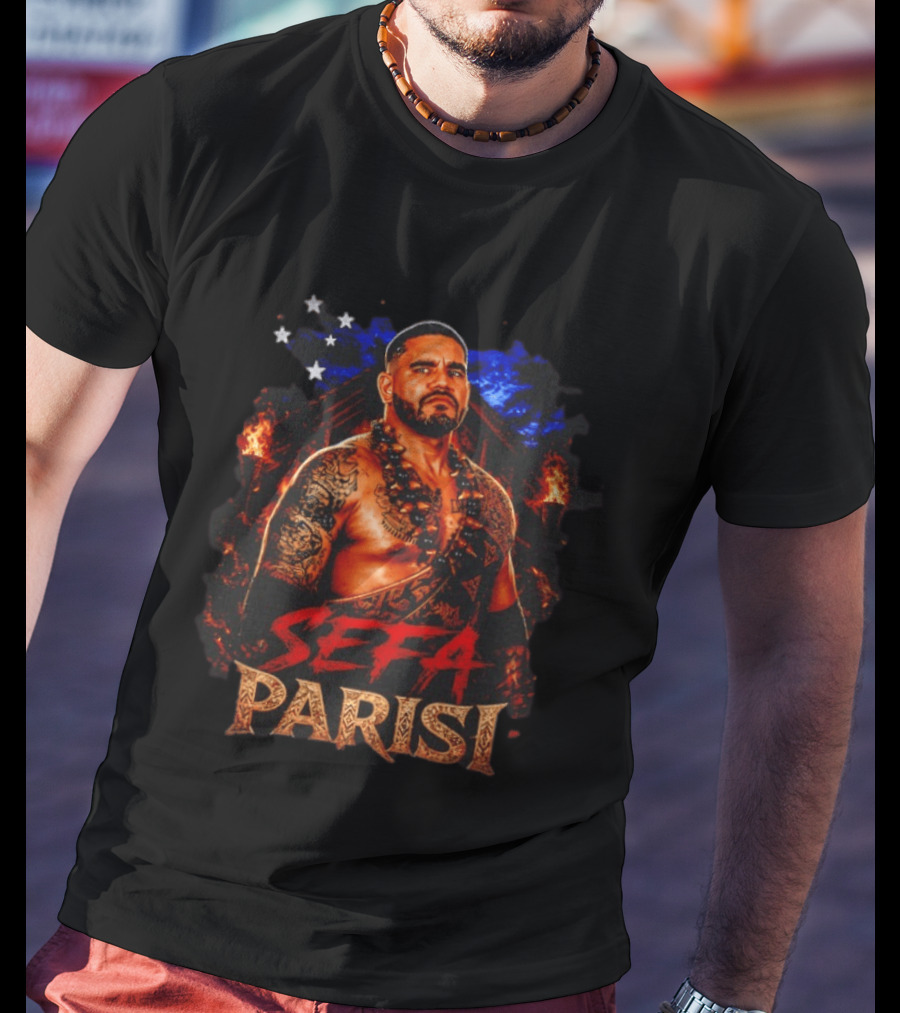 Sefa Parisi Samoan Wrestling Warrior With Tattoo And Tiki Torch T-Shirt